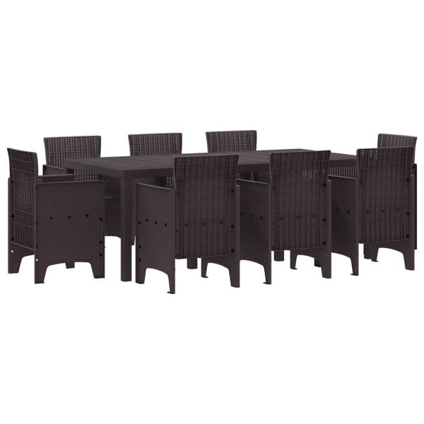 9-teiliges Garten-Essgruppen-Set Braun Poly Rattan