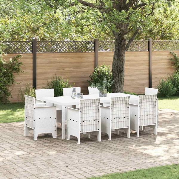 ARDEBO.de - 9-teiliges Garten Essset Weiß Poly-Rattan