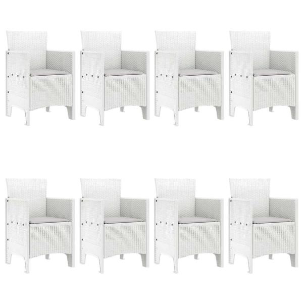 9-teiliges Garten Esszimmer Set mit Kissen Weiß Poly Rattan