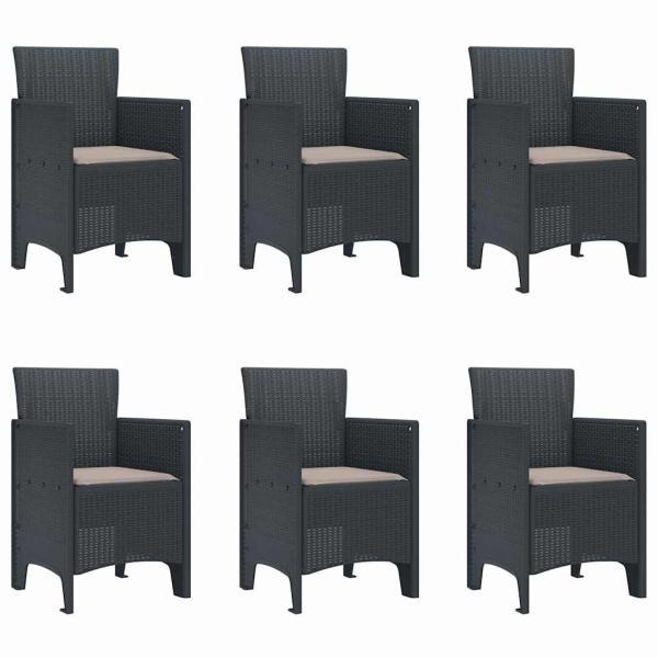 7-teiliges Garten Essset mit Kissen Anthrazit Poly-Rattan