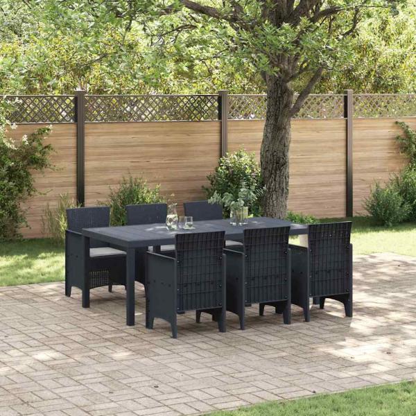 ARDEBO.de - 7-teiliges Garten Esszimmer Set mit Kissen Anthrazit Poly-Rattan