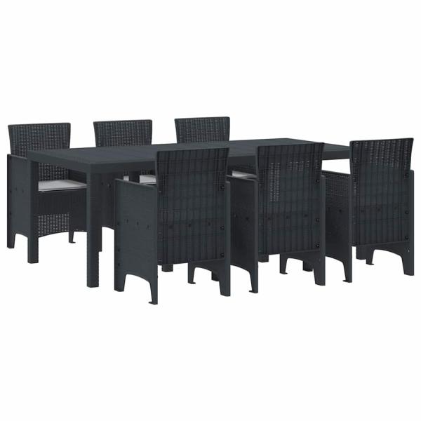 7-teiliges Garten Esszimmer Set mit Kissen Anthrazit Poly-Rattan