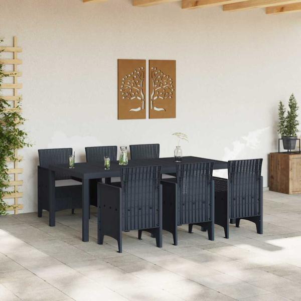 7-teiliges Garten Esszimmer Set mit Kissen Anthrazit Poly-Rattan