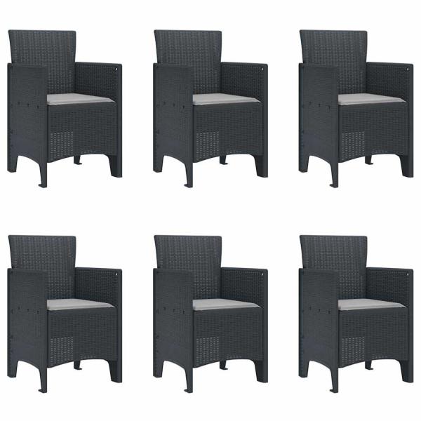 7-teiliges Garten Esszimmer Set mit Kissen Anthrazit Poly-Rattan