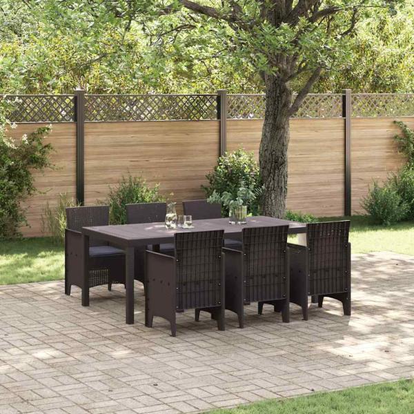 ARDEBO.de - 7-teiliges Garten-Essset mit Kissen Dunkelbraun Poly Rattan