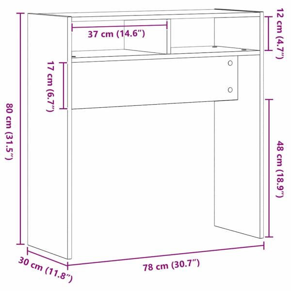 Schwarzer Eichen Konsolentisch - 78x30x80 cm - Aus Holzwerkstoff
