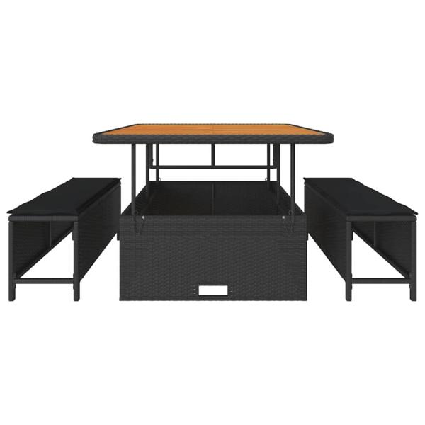 3-teiliges Garten Esszimmer Set mit Kissen Schwarz Poly Rattan Akazie