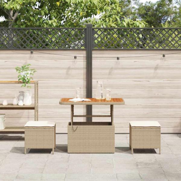 3-teiliges Garten Essset mit Kissen Beige Poly Rattan Akazie