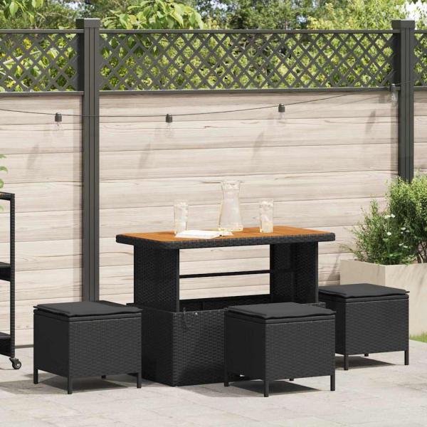 ARDEBO.de - 4-teiliges Garten Essset mit Kissen Schwarz Poly Rattan Akazie
