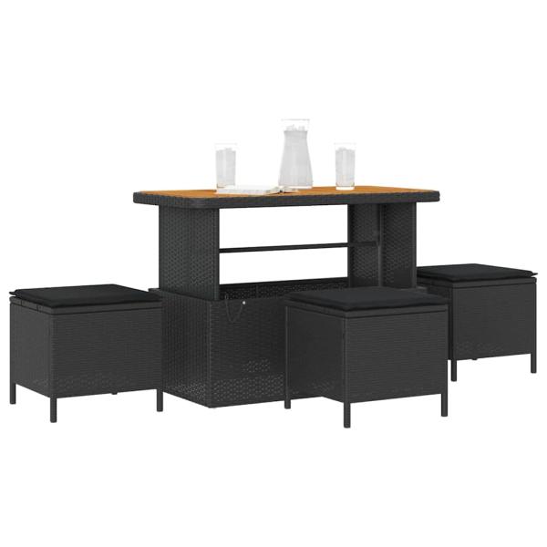 4-teiliges Garten Essset mit Kissen Schwarz Poly Rattan Akazie