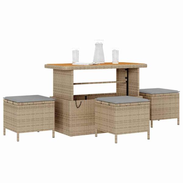 4-teilige Garten Essgruppe mit Kissen Beige Poly Rattan Akazie