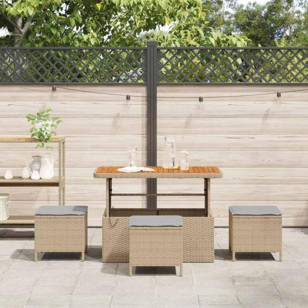 4-teilige Garten Essgruppe mit Kissen Beige Poly Rattan Akazie
