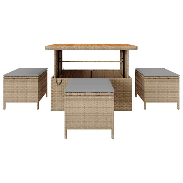 4-teilige Garten Essgruppe mit Kissen Beige Poly Rattan Akazie