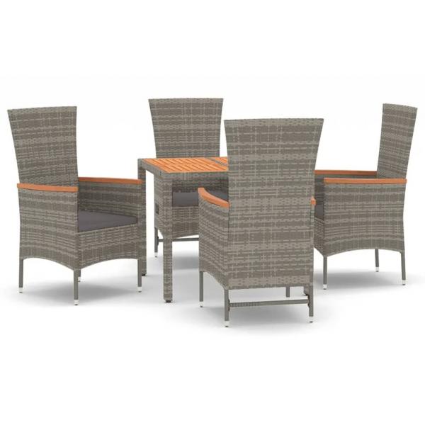 5-tlg. Garten-Essgruppe mit Kissen Grau Poly Rattan