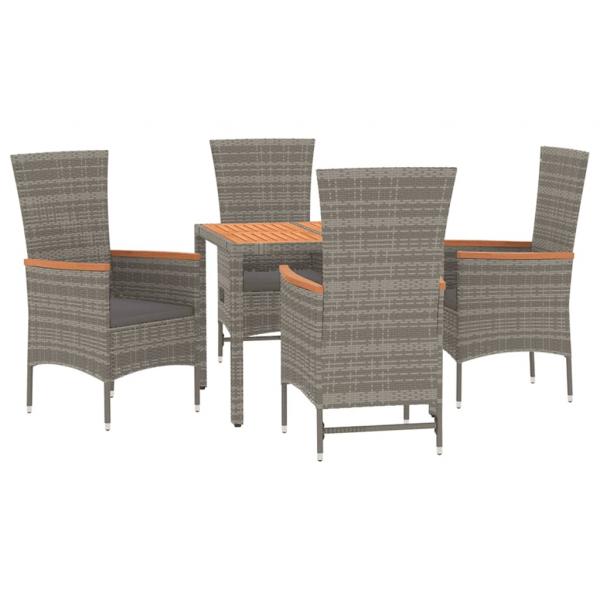 5-tlg. Garten-Essgruppe mit Kissen Grau Poly Rattan