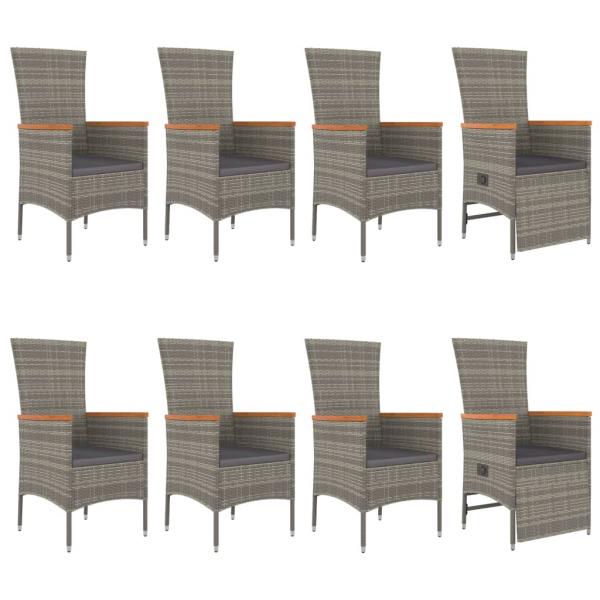 9-tlg. Garten-Essgruppe mit Kissen Grau Poly Rattan