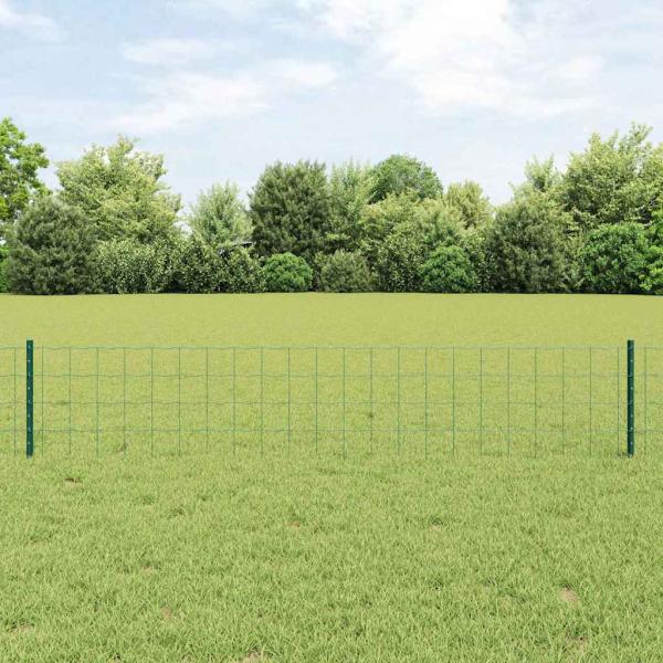 Eurozaun mit 5 U-Pfosten Grün 0,4x10 m Stahl