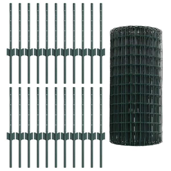 Euro Zaun Rolle Set mit 3 Grün PVC-beschichteter Stahl 50 x 0,4 m