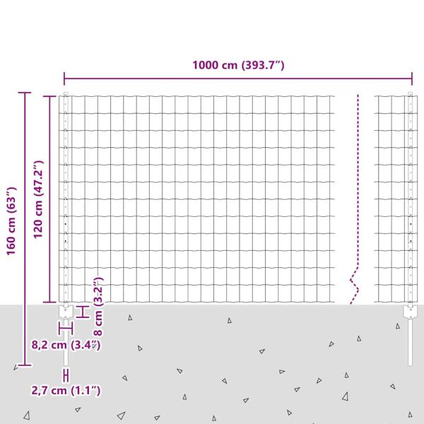 Eurozaun mit 10 U-Posts Grau 1,2x10 m Stahl