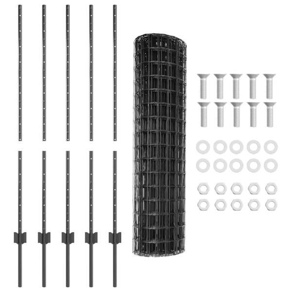 Eurozaun mit 10 U-Posts Grau 1,2x10 m Stahl