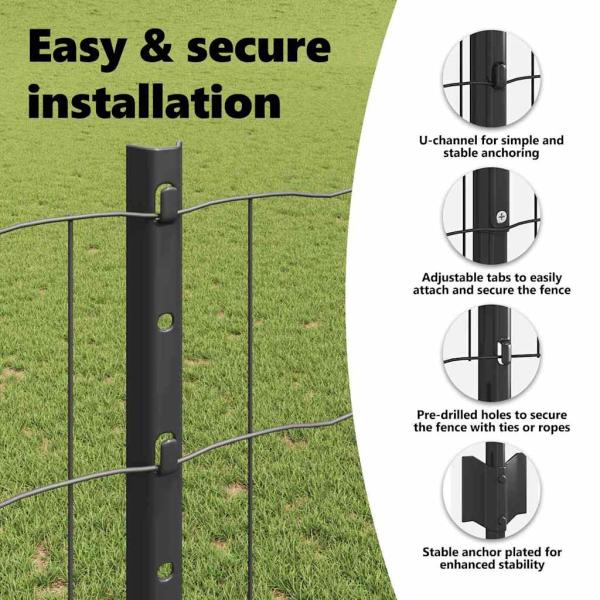 Eurozaun mit 10 U-Posts Grau 1,2x10 m Stahl