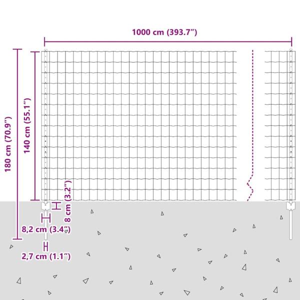 Euro-Zaun mit 10 U-Pfosten Grau 1,4x10 m Stahl