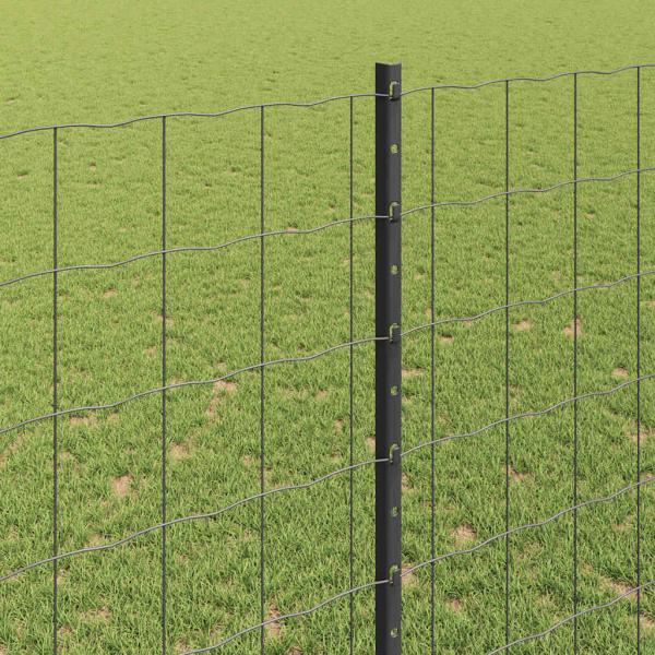 Euro-Zaun mit 10 U-Pfosten Grau 1,4x10 m Stahl