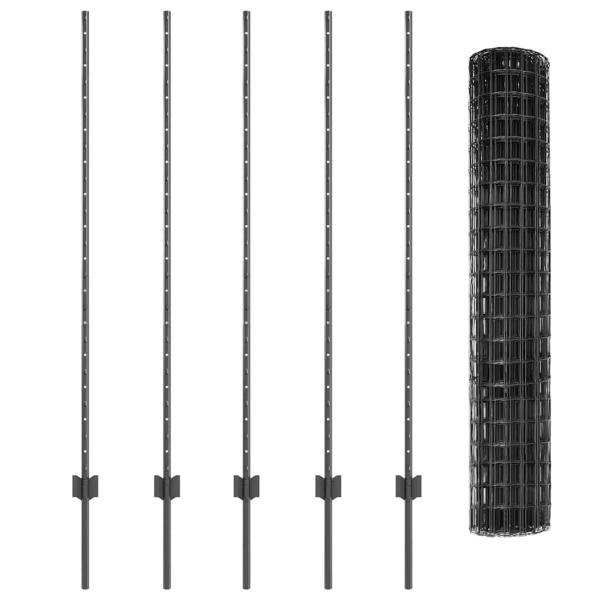 Euro-Zaun mit 10 U-Pfosten Grau 1,4x10 m Stahl