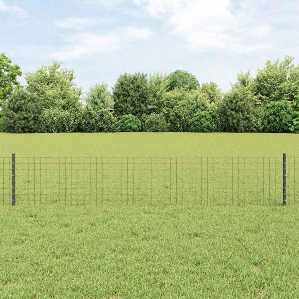 ARDEBO.de - Eurozaun mit 11 U-Pfosten Grau 0.4x25 m Stahl