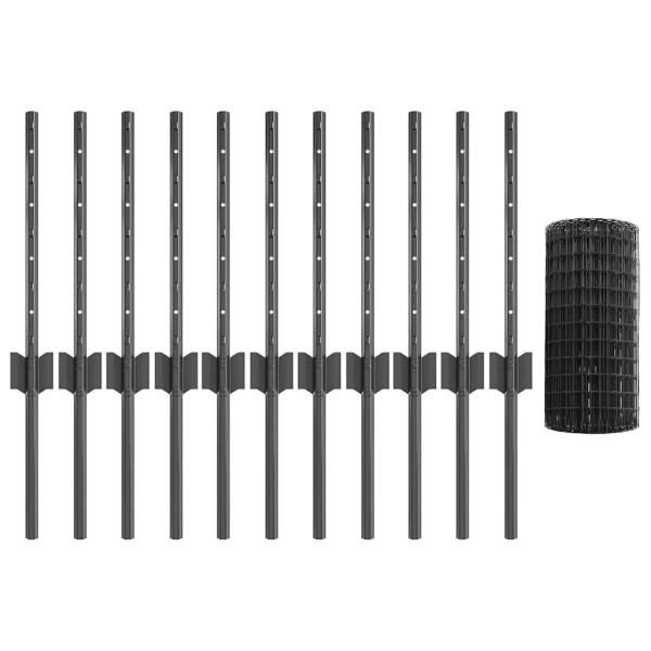 Eurozaun mit 11 U-Pfosten Grau 0.4x25 m Stahl