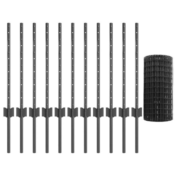 Eurozaun mit 11 U-Pfosten Grau 0.6x25 m Stahl