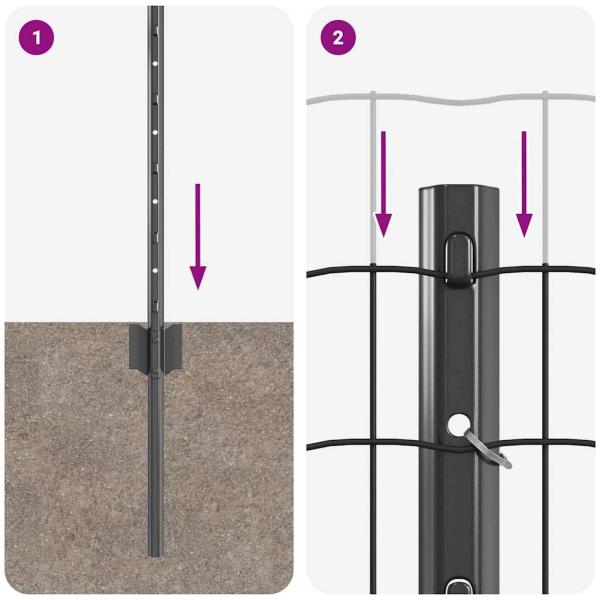 Eurozaun mit 11 U-Pfosten Grau 0.6x25 m Stahl