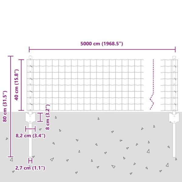 Euro Zaun mit 22 U-Pfosten Grau 0,4x50 m Stahl