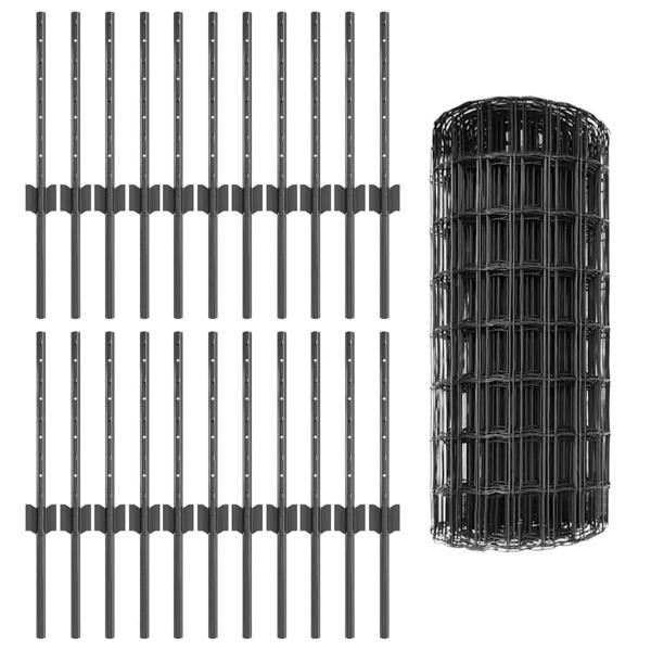 Euro Zaunset Set aus 3 Grau Metall 50 x 0,4 m