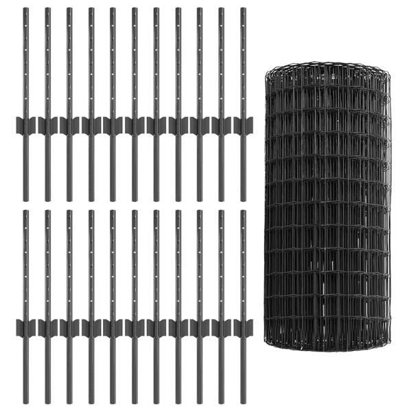 Gartenzaunset Set von 3 Grau PVC-beschichteter Stahl 50 x 0,4 m