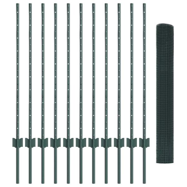 Schweißdrahtzaun mit 11 U-Pfosten grün 1x25 m Stahl