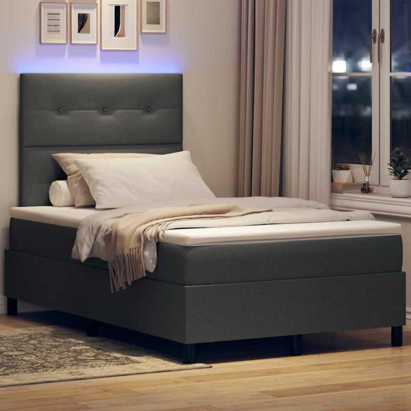 Boxspringbett mit Matratze & LED Dunkelgrau 120x200 cm Stoff