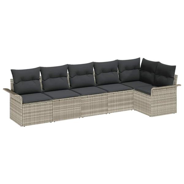 6-teiliges Garten-Sofa-Set mit Kissen Hellgrau Poly Rattan