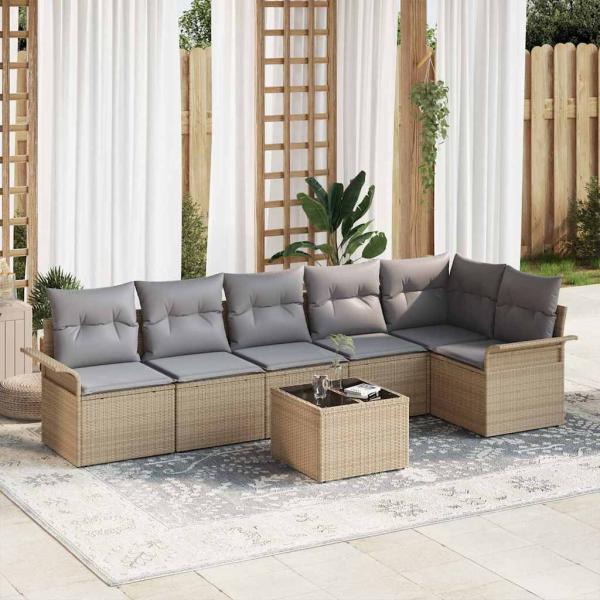 ARDEBO.de - 7-teiliges Garten-Sofa-Set mit Kissen Schwarz Poly-Rattan