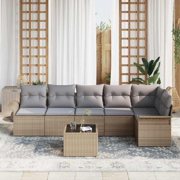 7-teiliges Garten-Sofa-Set mit Kissen Schwarz Poly-Rattan