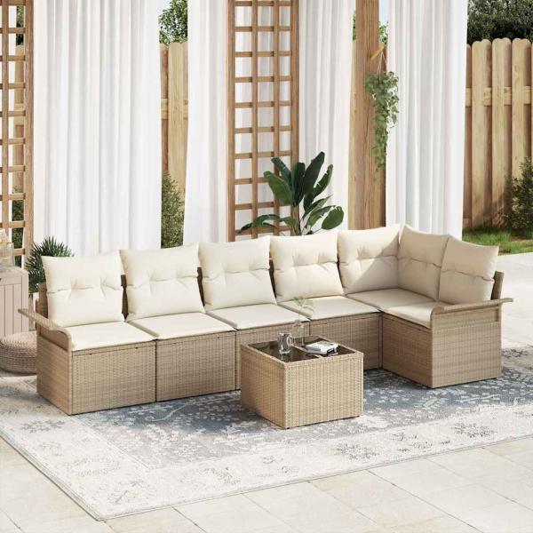 ARDEBO.de - 7-teiliges Garten Sofa Set mit Kissen Braun Poly Rattan