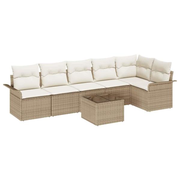 7-teiliges Garten Sofa Set mit Kissen Braun Poly Rattan