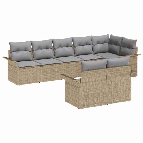 8-teiliges Garten-Sofa-Set mit Kissen Beige Poly Rattan