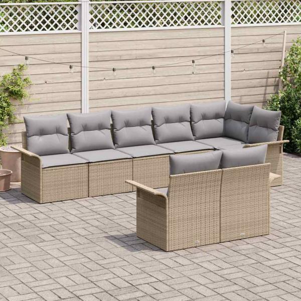 8-teiliges Garten-Sofa-Set mit Kissen Beige Poly Rattan