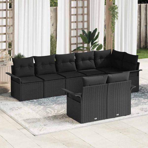 ARDEBO.de - 8-teiliges Garten-Sofa-Set mit Kissen Schwarz Poly-Rattan
