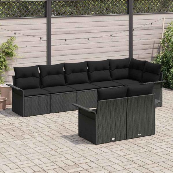 8-teiliges Garten-Sofa-Set mit Kissen Schwarz Poly-Rattan
