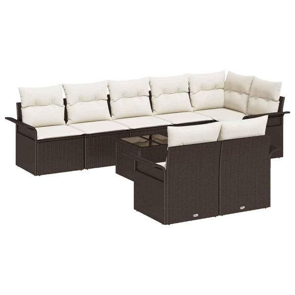 8-teiliges Garten Sofa Set mit Kissen Graues Poly Rattan