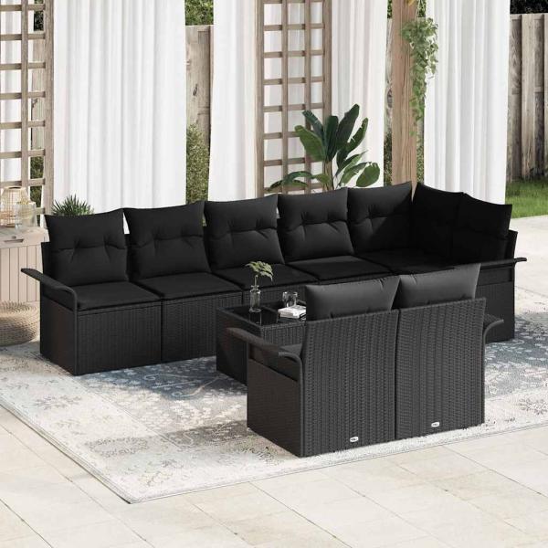 ARDEBO.de - 9-teiliges Garten-Sofa-Set mit Kissen Beige Poly-Rattan
