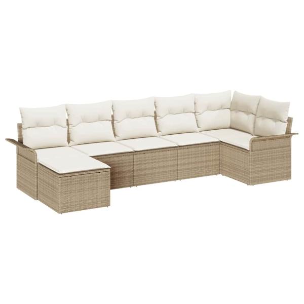 7-teiliges Garten-Sofa-Set mit Kissen Beige Poly Rattan