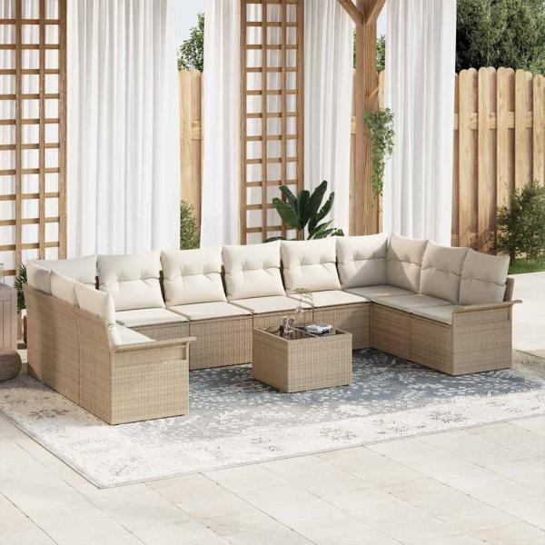 ARDEBO.de - 11-teiliges Garten Sofa Set mit Kissen in Braun Poly Rattan